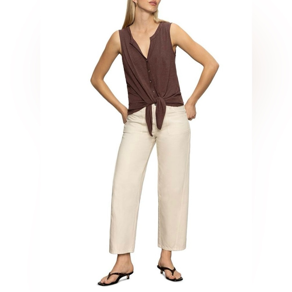 Sanctuary Tie Front Slub Jersey Button-Up Tank Top in Mesa